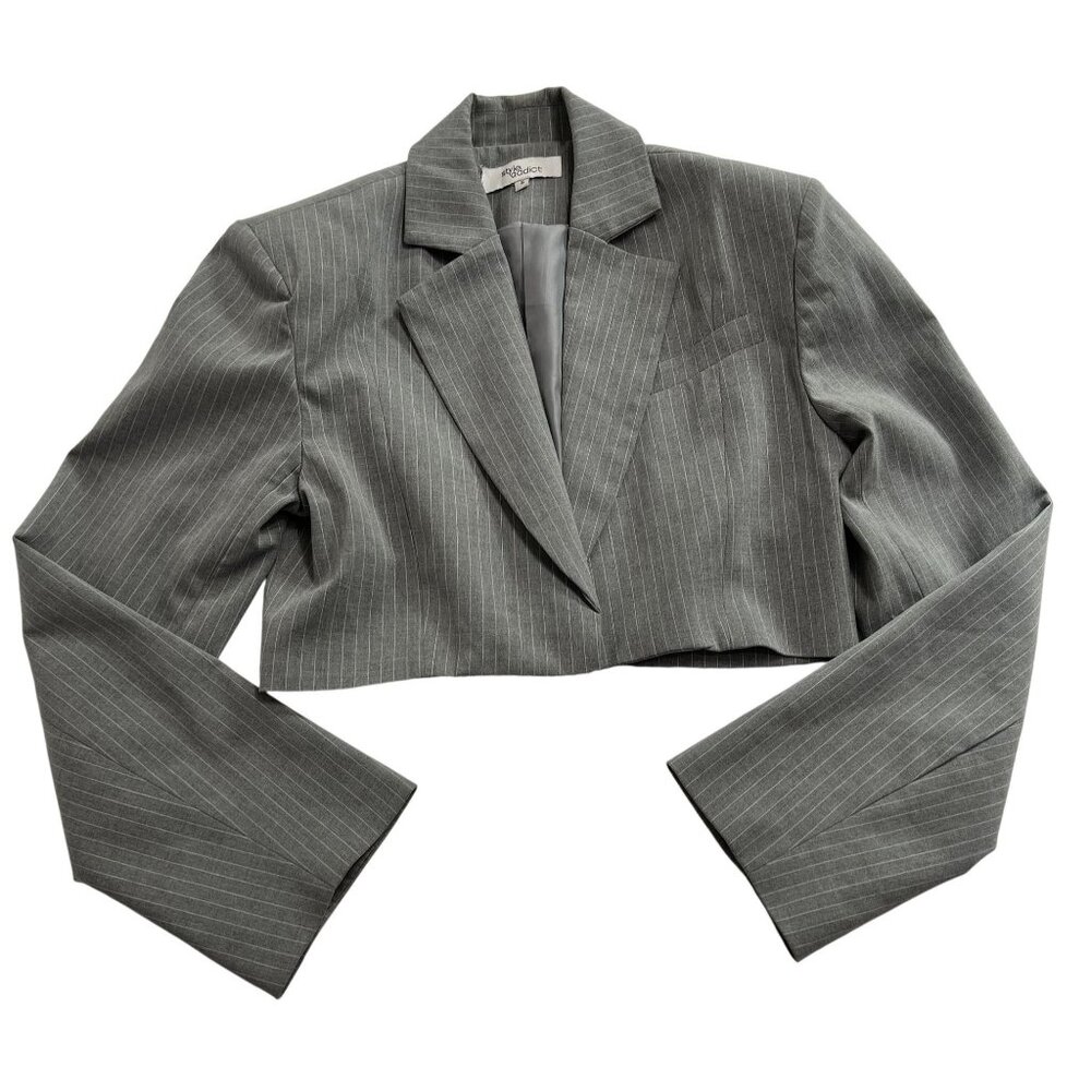 Style Addict Mardi Crop Jacket in Pinstripe Grey